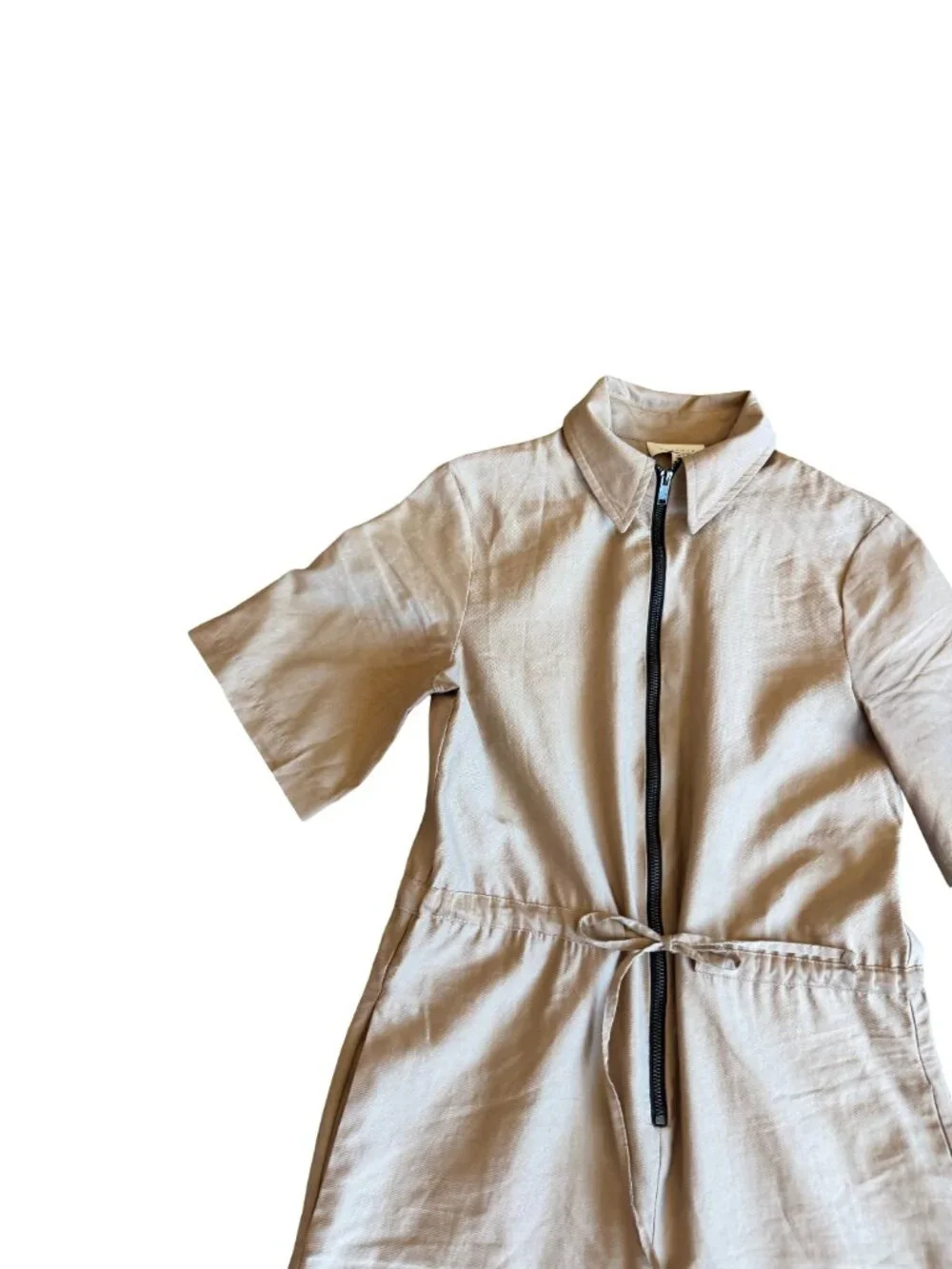 Topshop Utility Zip Jumpsuit Neutral Beige One-Piece Wide Leg Size 4 Women's